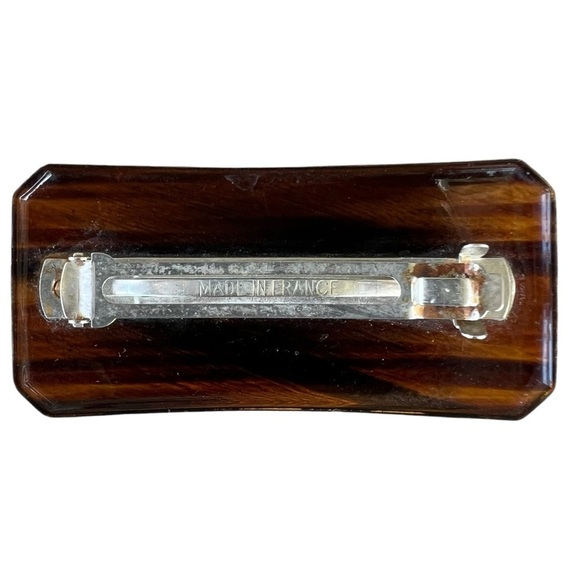 Vintage Tortoise Shell Hair Clip Made in France Rectangular Clipped Corners FLAW - Picture 3 of 11